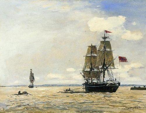 Johann Barthold Jongkind Norwegian Naval Ship Leaving the Port of Honfleur